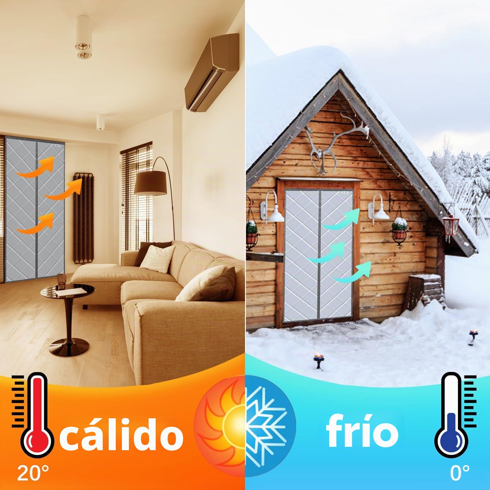 Cortina Aislante Magnética para Puertas, Aislamiento para el Invierno. Ideal para Habitaciones Con Aire Acondicionado y Calefacción. No Requiere Perforación, Fácil de Instalar. 60 x 180cm, Gris