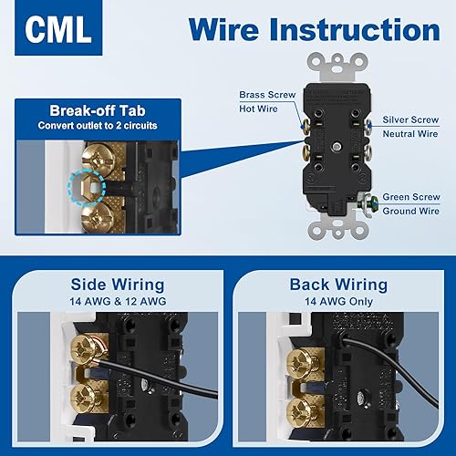 Miniatura 5 de CML - Receptáculo de pared decorativo de 15 amperios, paquete de 30 tomas de corriente estándar, resistente a manipulaciones, 15A125V, 2 polos y 3