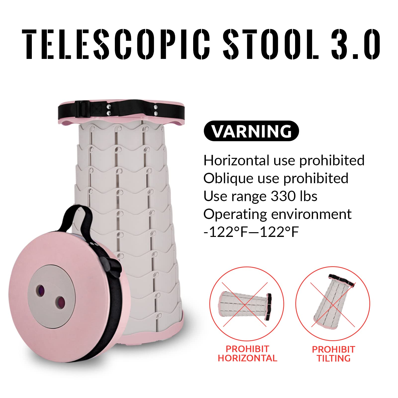 DOSUNO Sgabello Telescopico Portatile, Sgabello Pieghevole Sgabello Leggero da Campeggio, Sgabello da Campeggio Regolabile 420lbs Sgabello Retrattile per Campeggio all'aperto Barbecue Pesca,Rosa