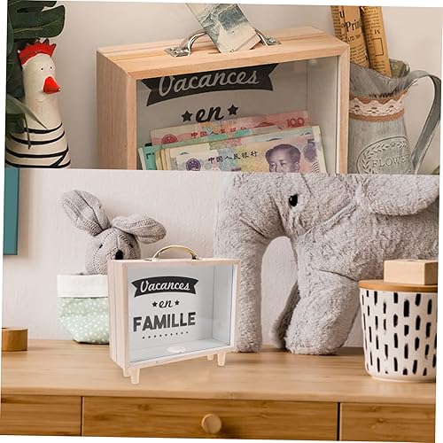 Miniatura 3 de FAVOMOTO Caja de dinero de madera, alcancía, fondo, sombra, banco de monedas de madera, decoración del hogar, banco de fondos de viaje, organizador