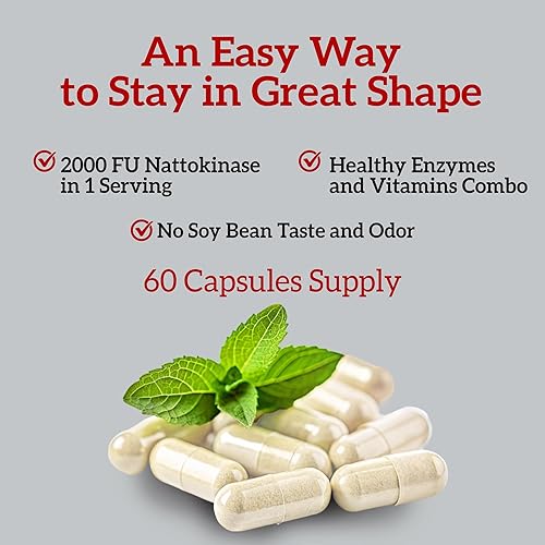 Vista 4 de Nattokinase 2000 FU Serrapeptase 240000 Suplemento SPU - Mejorado con coenzima CoQ10 Vitamina B6 Vitamina C Extracto de pimienta negra - Nattokinase