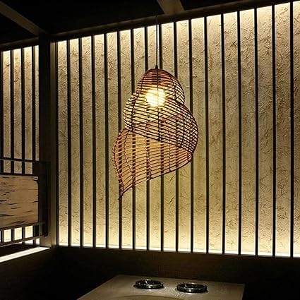CSSYKV Creatieve Bamboe Gevlochten Lamp Handgevlochten Kroonluchter Restaurant Retro Decoratieve Hanglamp Armatuur Land Tuin Balkon Studie Hanglamp Japanse Restaurant Modellering Lamp photo 3