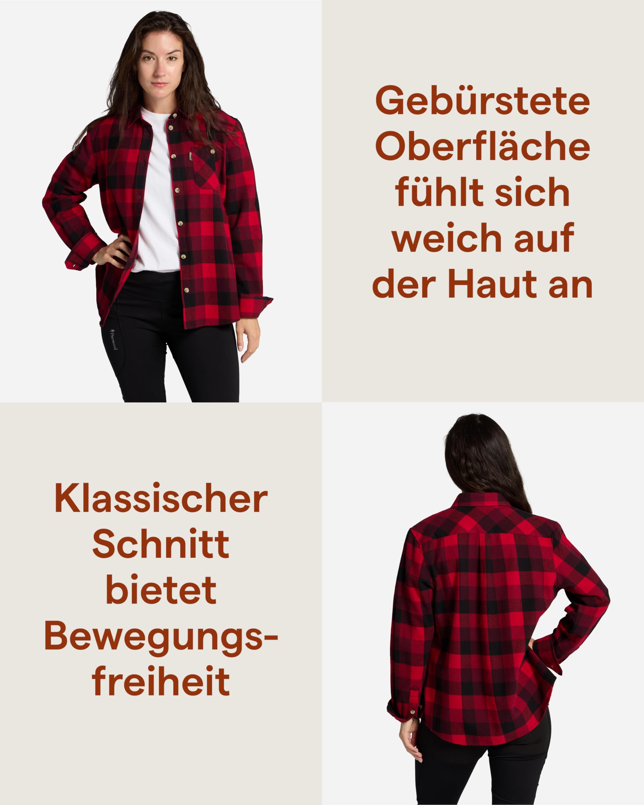 Pinewood Flanellhemd Damen kariert, weiches Holzfällerhemd Damen für Outdoor und Alltag