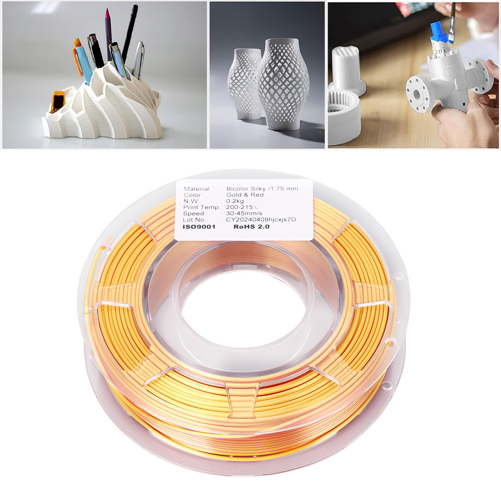 PLA 1,75 mm dwukolorowy pakiet żarników Złoty Czerwony Materiały eksploatacyjne do druku 3D 200 g 30-45 mm/s