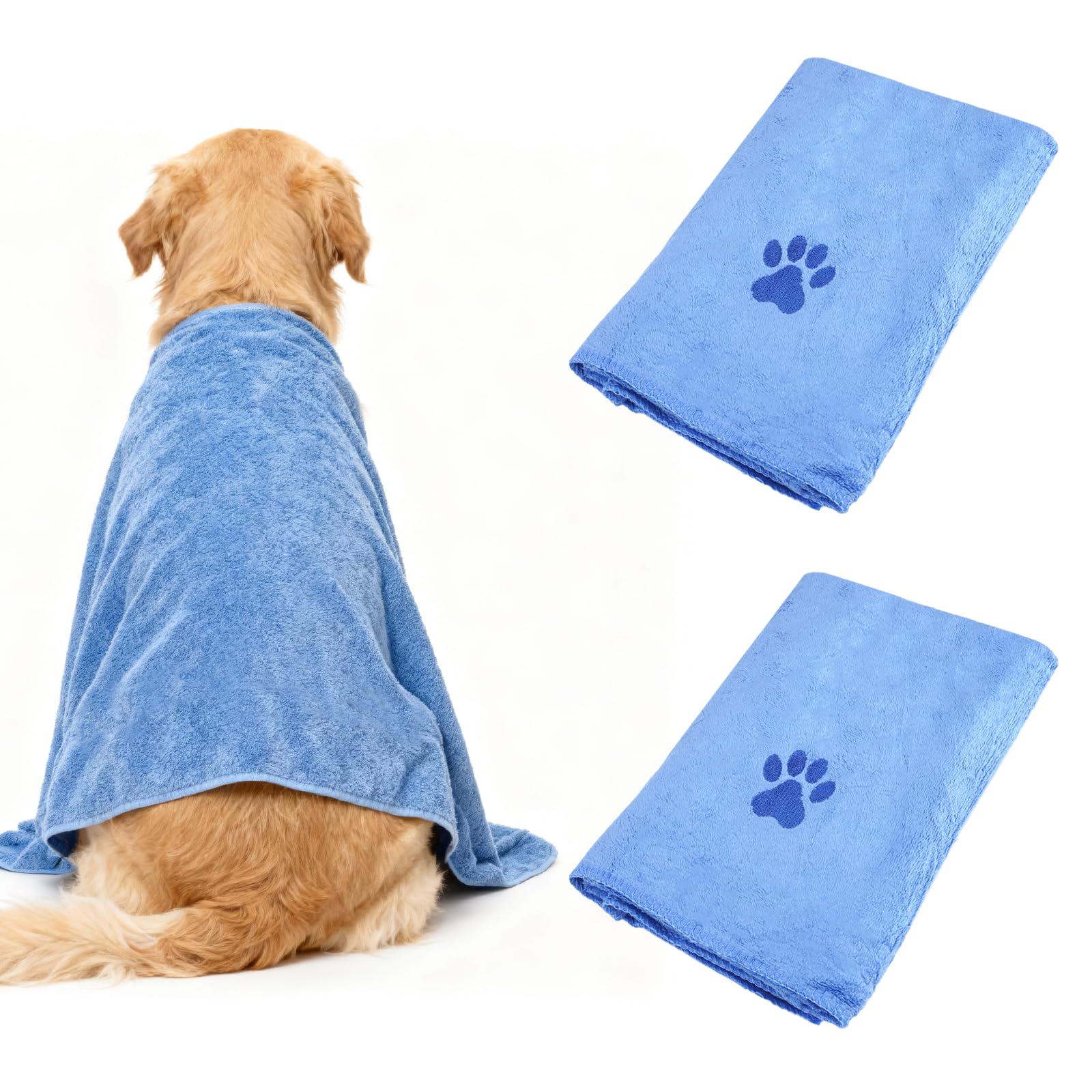 Lot De 2 Serviette pour Chien Extra Absorbante, 50 X 100Cm Serviette Chien Douce, Serviettes pour Chien Extra Absorbantes avec Motif Patte, Serviettes en Microfibre pour Chien avec Chiens, Chats