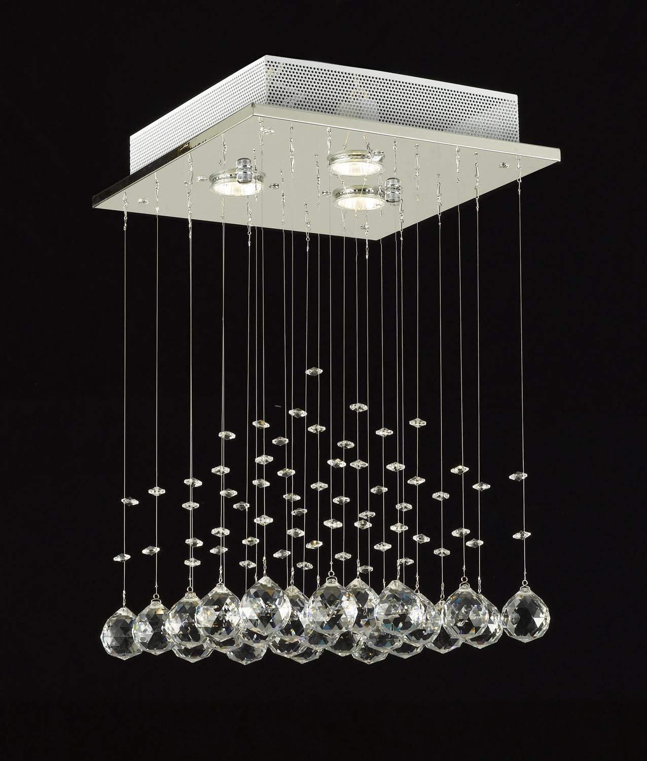 CRYSTA WORLD 4-Lights Modern Chandelier K9 Crystal Chandelier Light Fixture,Modern Flush Mount Ceiling Light Fixtures Raindrop Chandelier for Bedroom,Dining Room,Living Room,H16 x D14