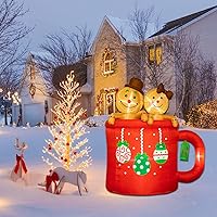 Vista 5 de Poptrend - Decoración inflable de Navidad de 6 pies, muñeco de jengibre con luces LED de Navidad, extravagante, divertida y colorida