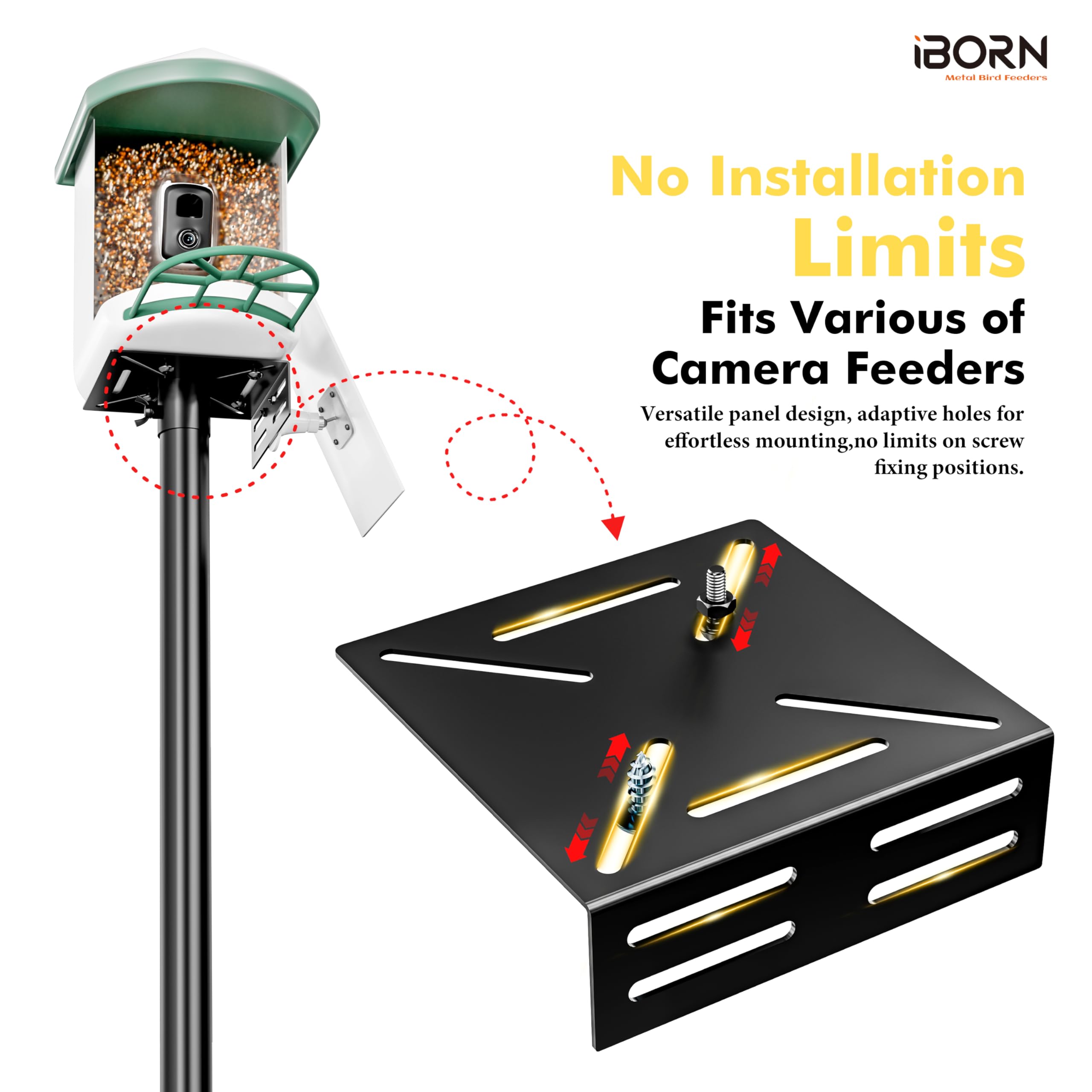 iBorn 3-in-1 Ständer mit Kamerahalterung für Vogelfutterspender – Stabiler Outdoor-Mast, höhenverstellbar bis 63 Zoll, universelle Halterung für intelligente Futterspender & Vogelhäuser