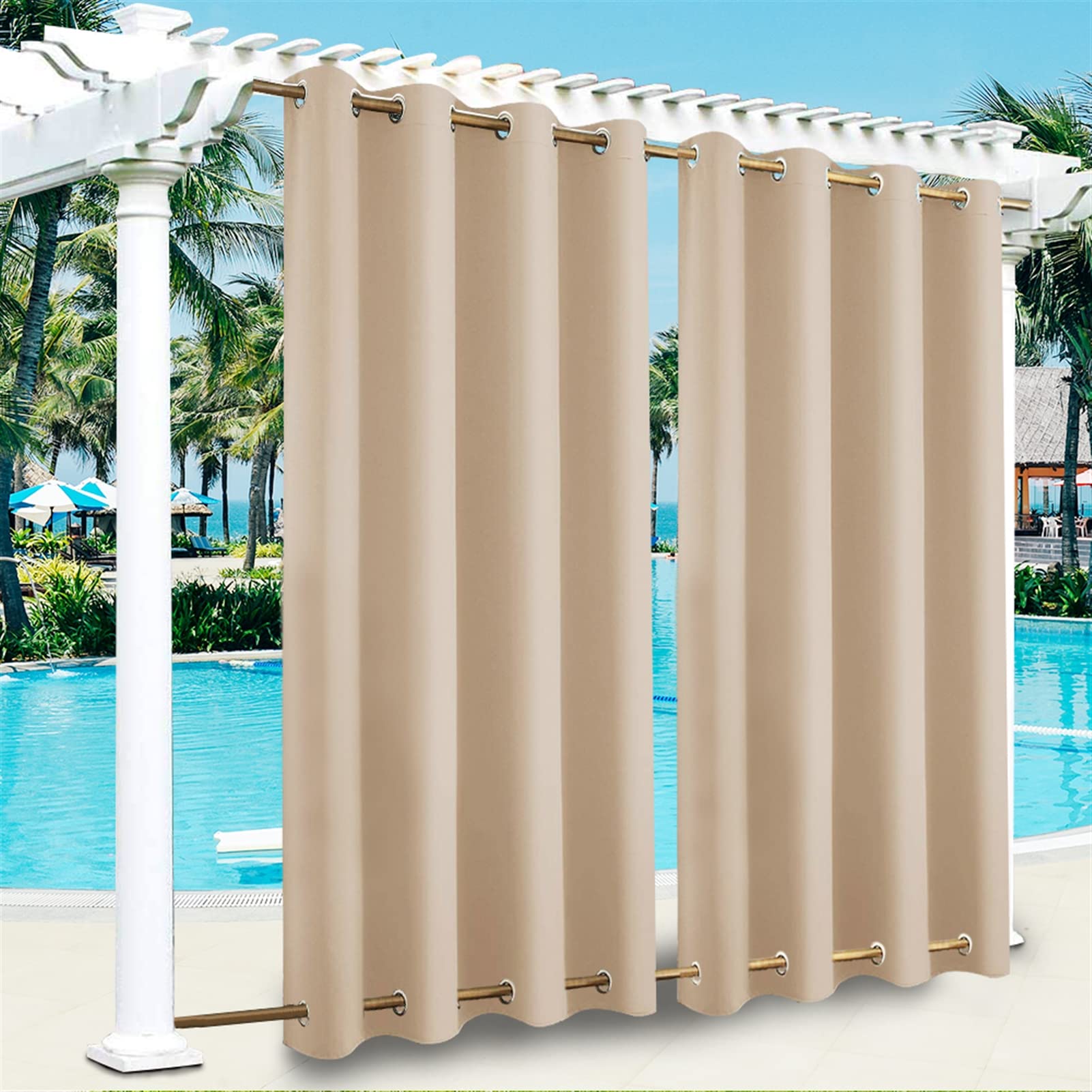 SK Studio Outdoor Curtains for Patio Waterproof Sunlight Block Rustproof Grommet Top and Bottom Windbreak Privacy Curtain for Gazebo Front Porch