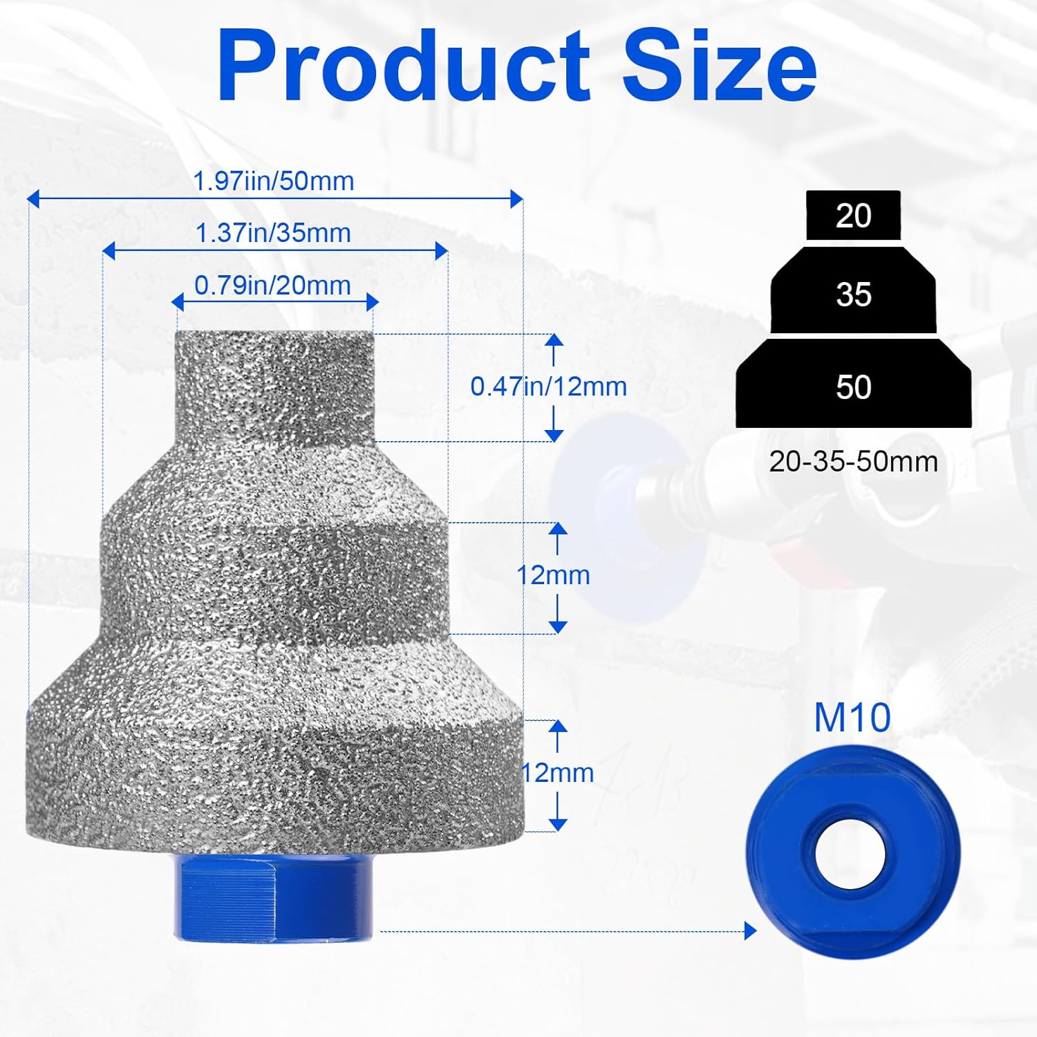 2 Pack Diamond Beveling Chamfer Bits Diamond Countersink Drill Bit for Existing Holes Enlarging Shaping Trimming in Tile Marble Glass Granite Ceramic,Step 20mm/35mm/50mm