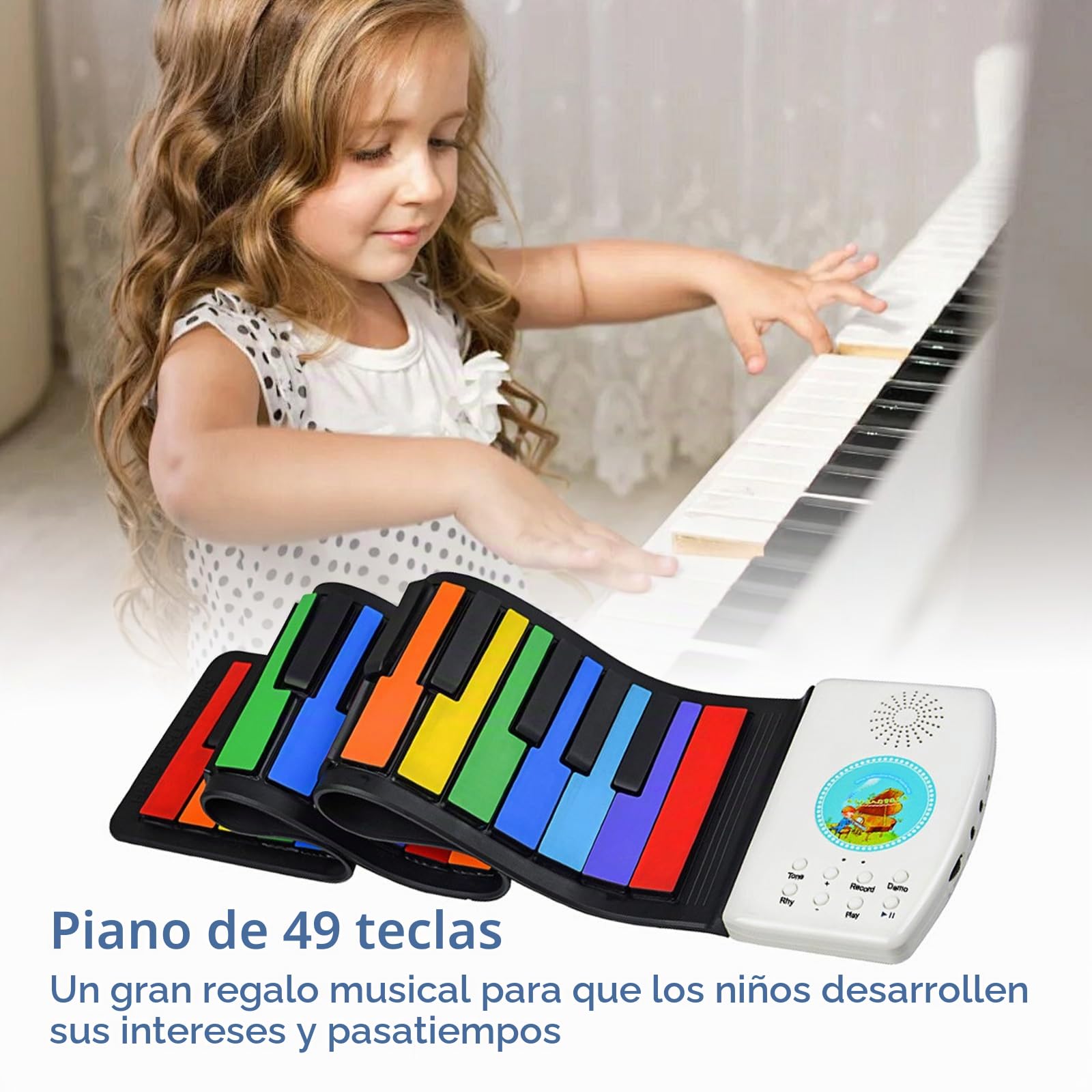 Piano de Silicona Enrollable y Portátil - 47 Teclas, 14 Canciones de Demostración Para Principiantes y Profesionales