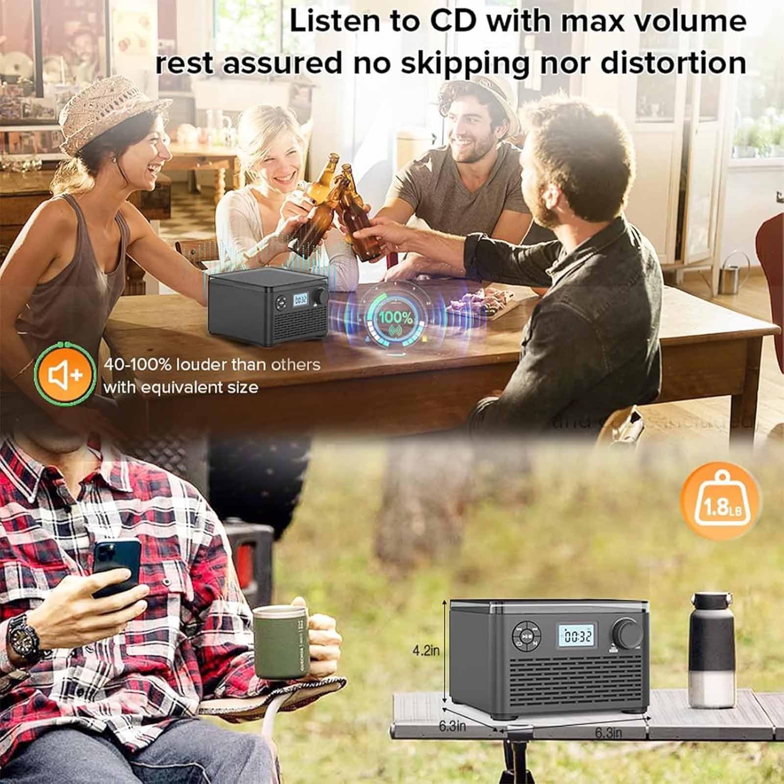 Giradischi in vinile con radio FM e altoparlanti, lettore CD portatile, USB e MP3, compatibile per interni ed esterni