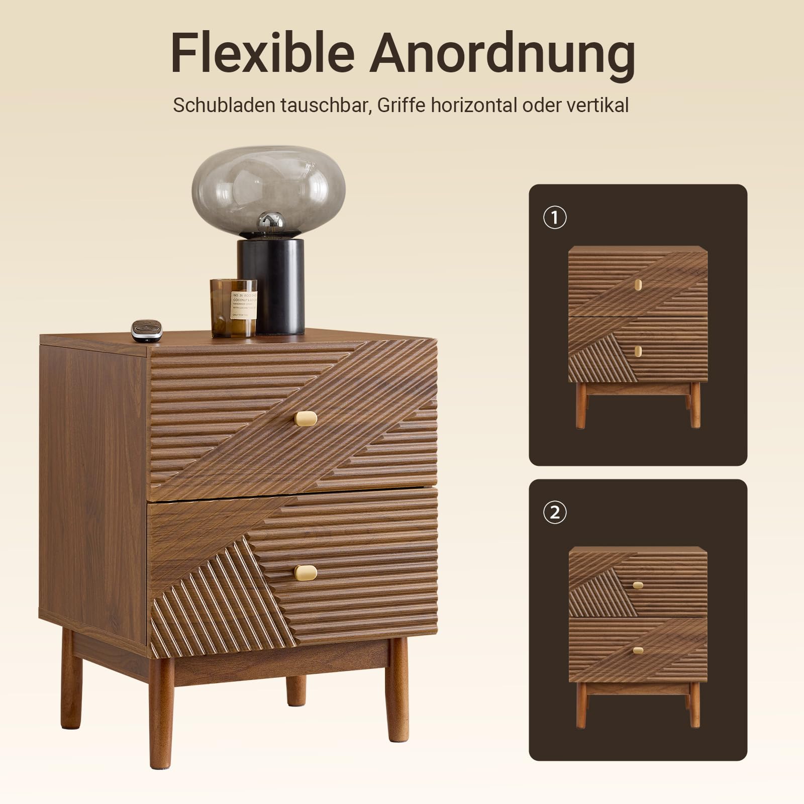 SoBuy Vintage Nachttisch mit 2 Schubladen 45×40×58cm Schlafzimmer | Holz Beistelltisch mit Gummibaumholzbeinen, Nachtschrank für Schlafzimmer Wohnzimmer und Büro, Braun FBT170-N