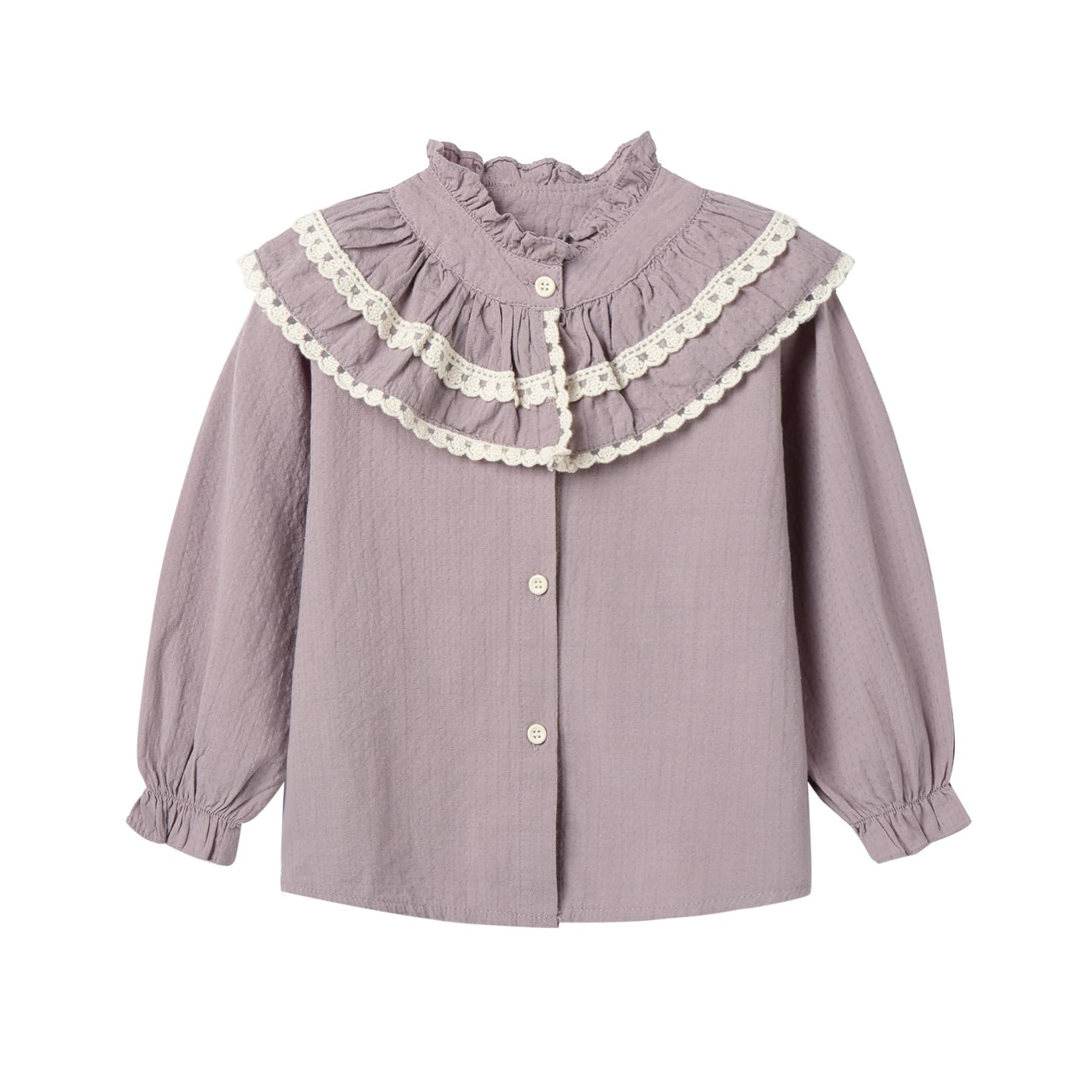 Mud Kingdom Girls Blouse Shirts Spring Fall Long Sleeve Button-Down Top Ruffle Collar