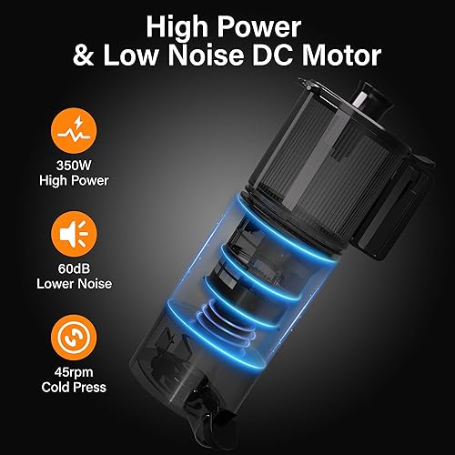 Miniatura 7 de Exprimidor de prensa en frío, exprimidor masticador con canal de alimentación grande para frutas y verduras enteras, exprimidor de masticación lenta