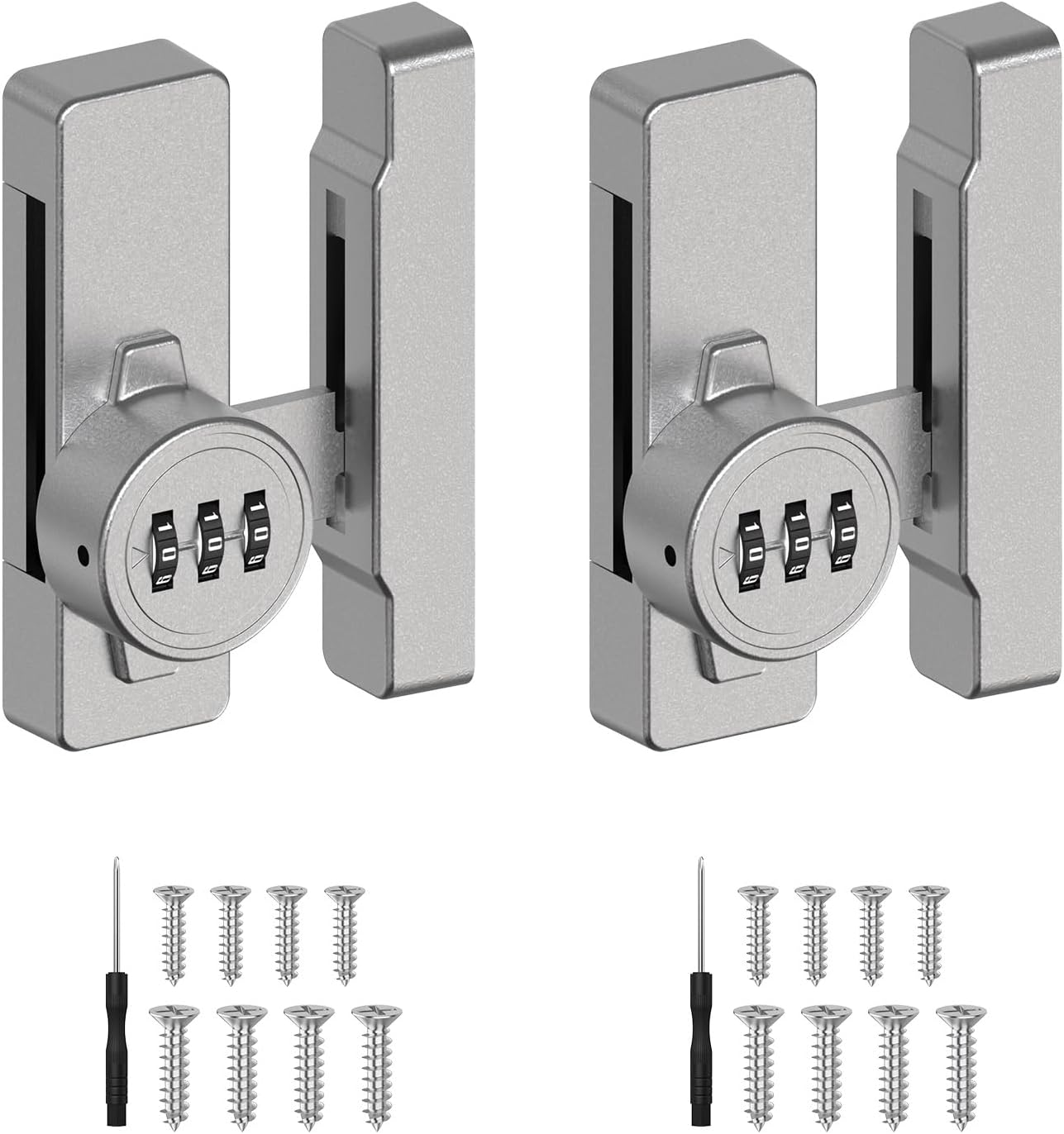 Keyless Barn Door Lock, 90/180 Degree Combination Flip Gate Latch Lock for Sliding Barn Door, Cabinet, Shed, Storage Room, Window - 3 Digit Mechanical Password Security Latches (2, Silver)