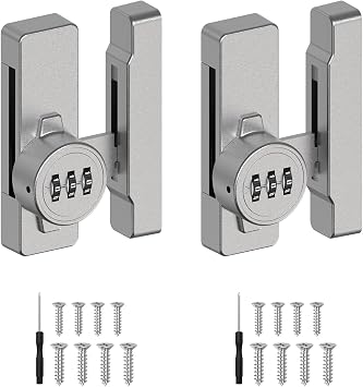 Keyless Barn Door Lock, 90/180 Degree Combination Flip Gate Latch Lock for Sliding Barn Door, Cabinet, Shed, Storage Room, Window - 3 Digit Mechanical Password Security Latches 2, Silver