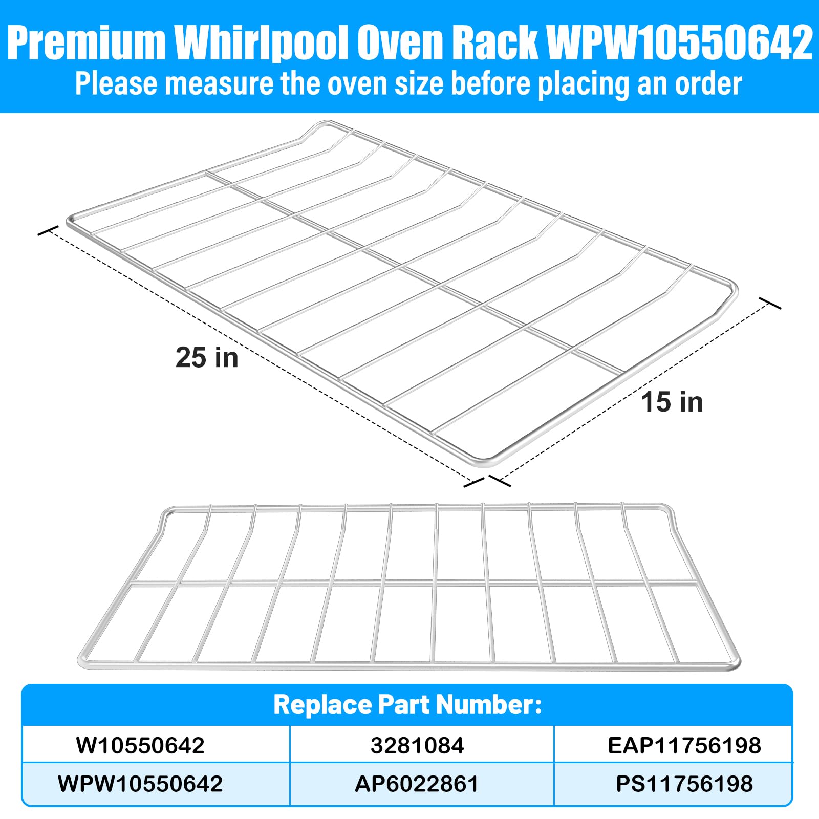 Aggiornato WPW10550642 Griglia di ricambio per forno compatibile con griglia per forno Whirlpool W10550642 Griglia per forno Gamma a gas Scaffale per rack WFG505M0MS WFG32000MS WFG32000MS, acciaio