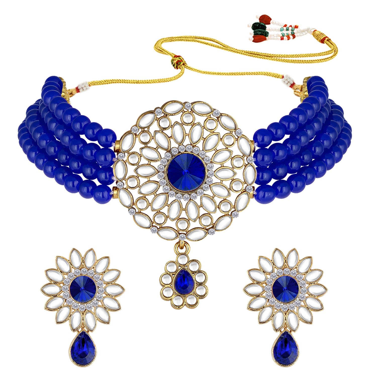 Peora Gold Plated Kundan Blue Choker Necklace Beaded Traditional Jewellery Set for Women (B09HHJ19KJ) Amazon Price History, Amazon Price Tracker