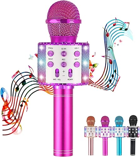 ANBOVES Micrófono de karaoke para niños y adultos, portátil, portátil, Bluetooth, inalámbrico, micrófono de karaoke, máquina de altavoz, regalos