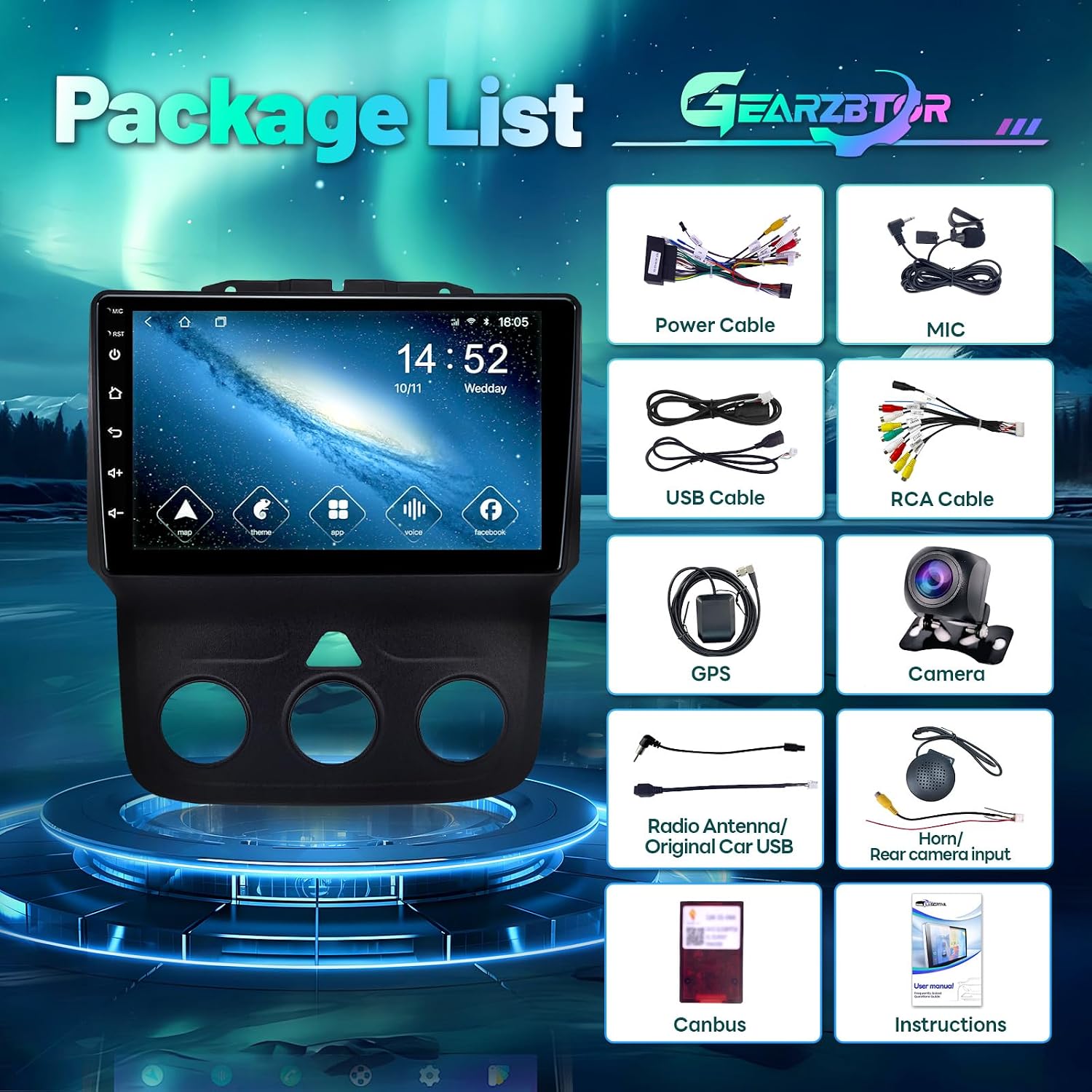 for Dodge Ram Radio Upgrade 2013-2019 1500 2500 3500,8-core 2+32G Android 12 9-inch Screen Ram Stereo with Carplay Android Auto 5Ghz WiFi Navi Bluetooth FM Mirror Link,1080P Backup Camera