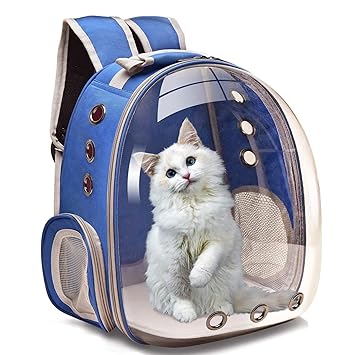 BLACK DOG Cat Backpack Carrier Bubble Bag, Transparent Space Capsule Pet Carrier Dog Hiking Backpack, Small Dog Backpack Carrier for Cats Airline Approved Travel Carrier Outdoor Use for Puppies & Cats (Blue)