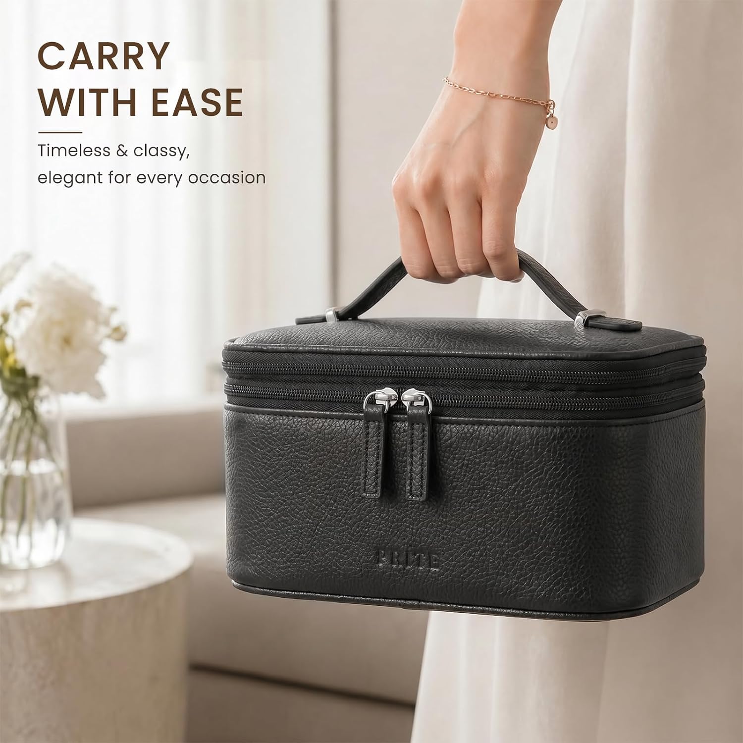 Prite 2 Pcs Makeup Bag Set Travel Cosmetic Organizer 2-Layer Vegan Leather Jewelry Case with Waterproof Clear Toiletry Bag for Women