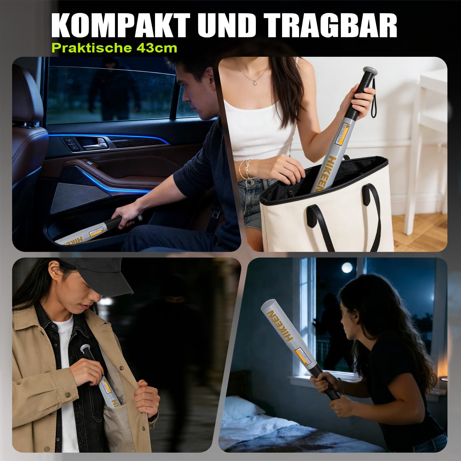 BOOSTEADY Baseballschläger aus robustem Stahl mit Rutschfester Griff und Paracord-Handschlaufe und 43cm für unterwegs