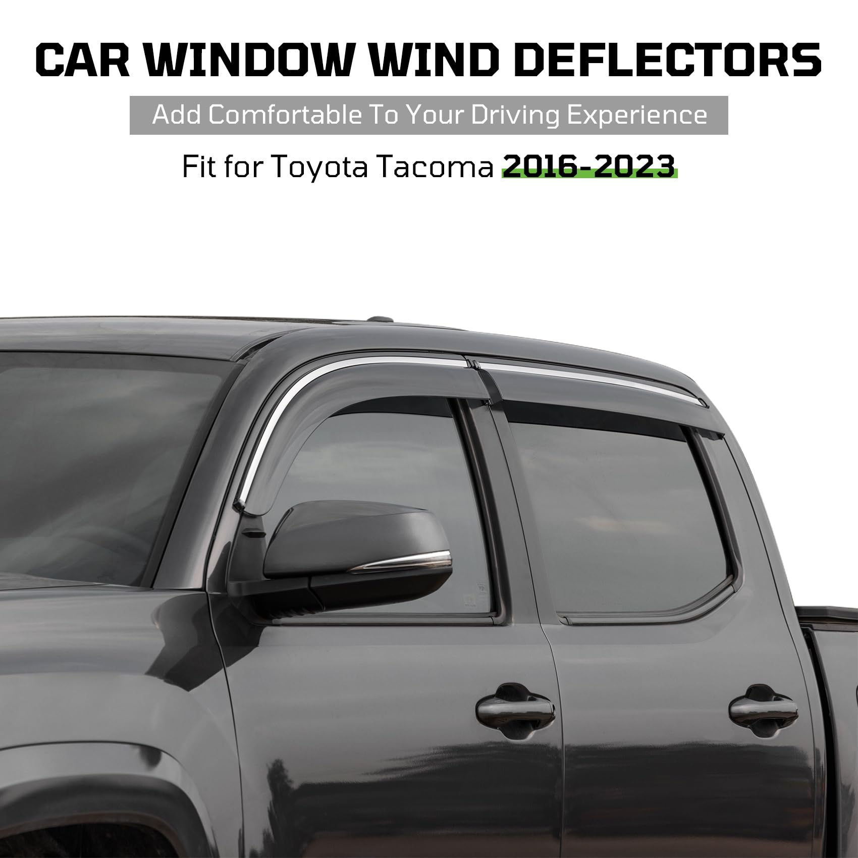 Window Visors Rain Guards Fit for Double Cab Tacoma 2016-2023,Tape-On Rain Guards for Car Windows,Durable PC Material Vent Visors for Cars,Side Window Deflectors for Toyota Tacoma Accessories-4 PCS