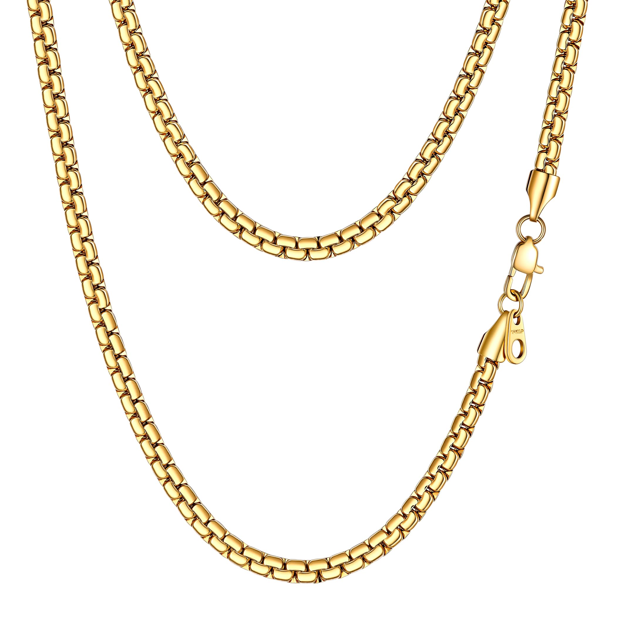PROSTEEL Stainless Steel Flat Box Link Chain Necklace for Men