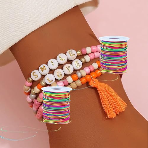 Miniatura 7 de Cuerdas e hilos de cuentas arcoíris de 109 yardas, cuerda elástica de 0.039 pulgadas para pulseras, collares, aretes, llaveros, cuentas, joyería y