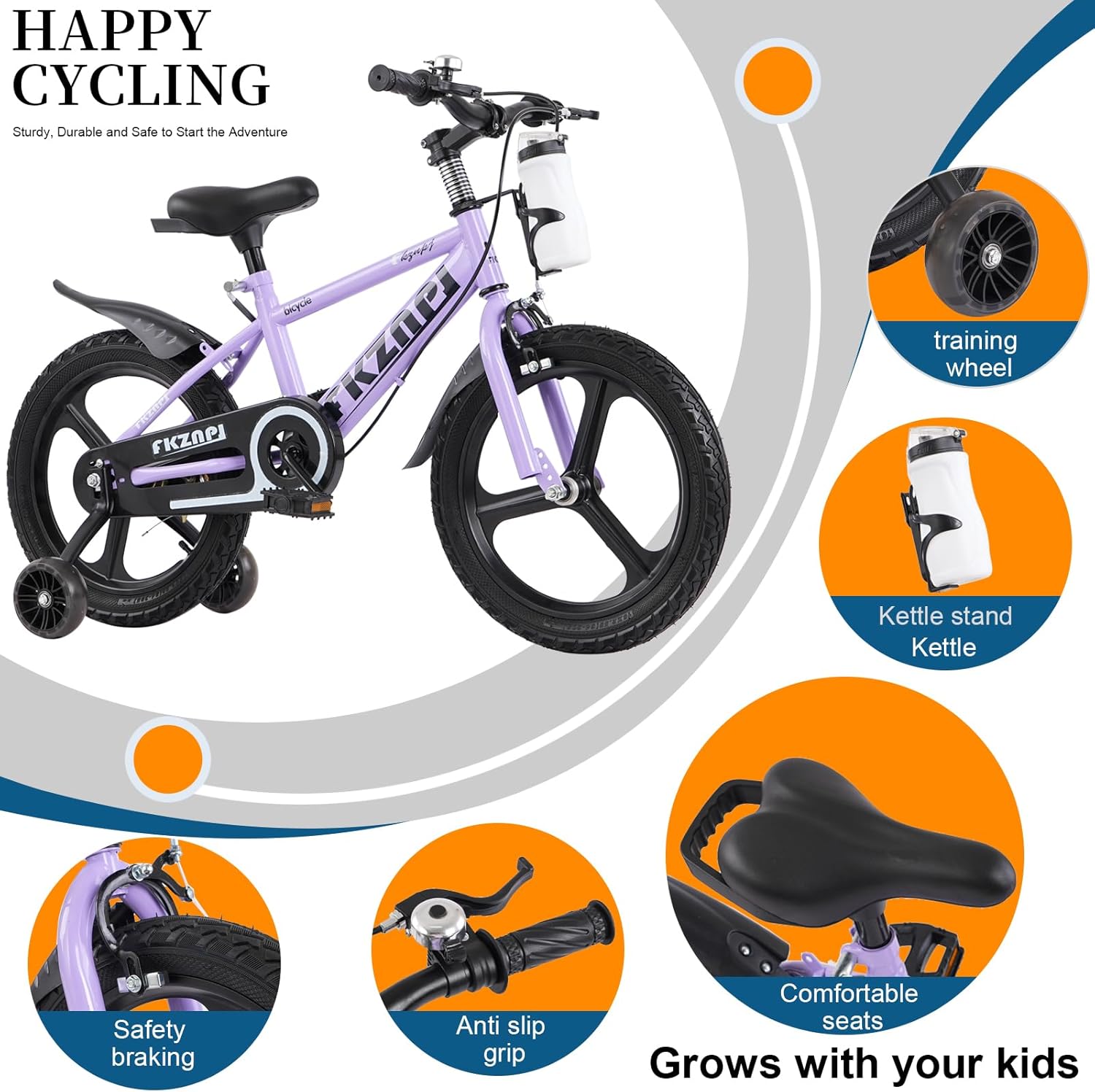 18 Inch Kids Bike for Boys & Girls Ages 3-9, High Carbon Steel Frame & Magnesium Alloy Wheels, Glow-in-The-Dark Training Wheels, Adjustable Seat with Included Water Bottle
