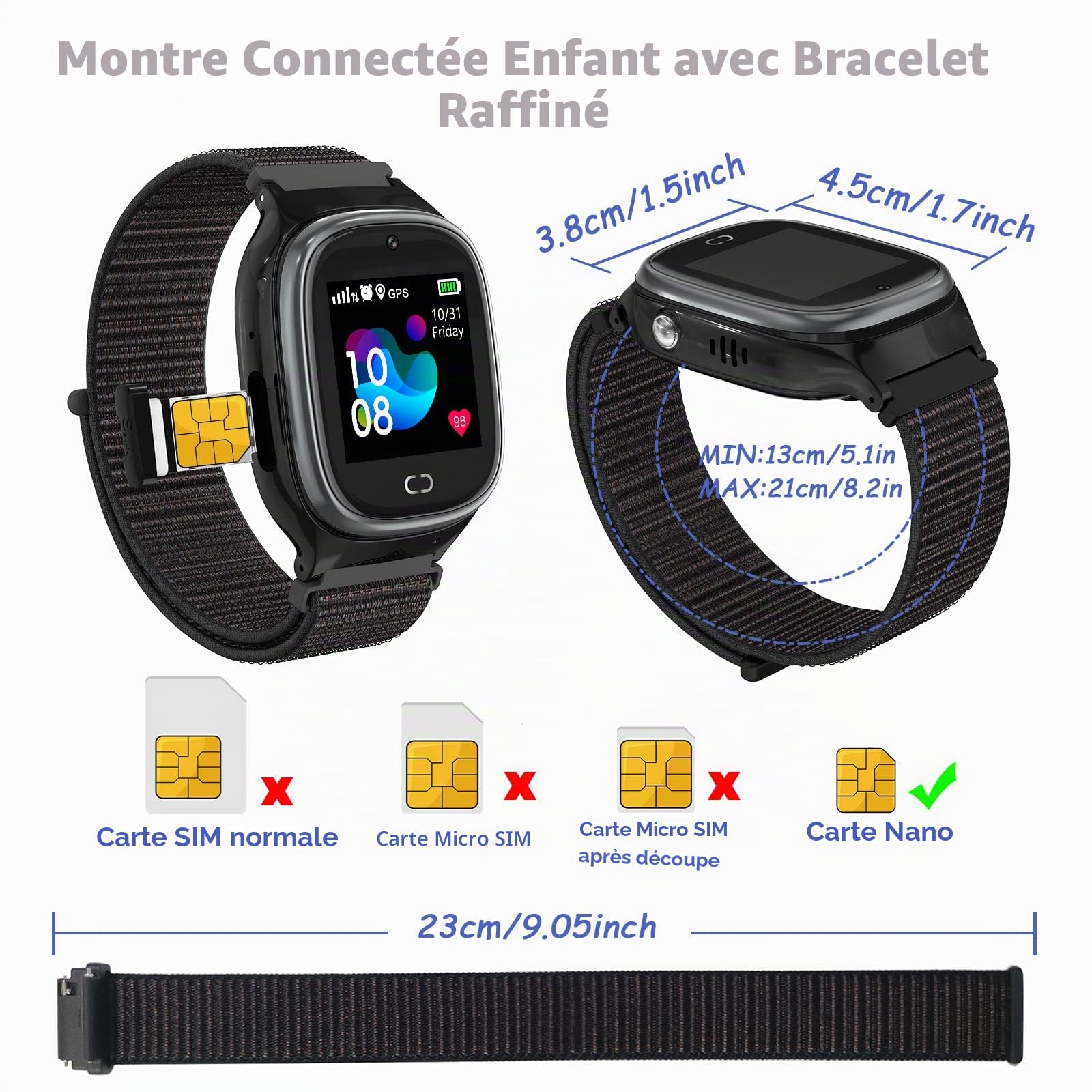 PTHTECHUS Enfants Smartwatch - GPS Position Tracker Enfant SOS Aide Montres Appareil Photo Numérique Mobile Téléphone Mobile Montre Cadeau Enfants pour Filles Garçons