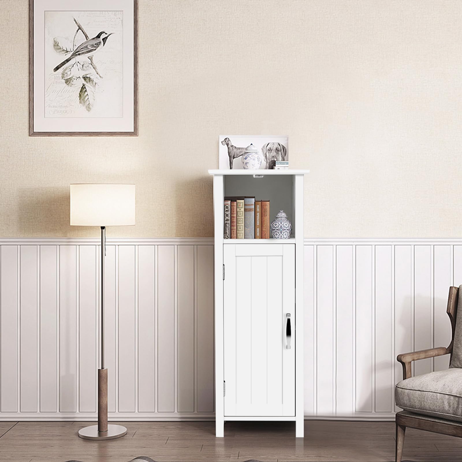 COSTWAY Mobile Bagno 30 x 30 x 80cm, Armadietto Salvaspazio in Legno con Ante e Ripiani Regolabili per Cucina, Soggiorno e Corridoio, Mobiletto Spazioso (Bianco)