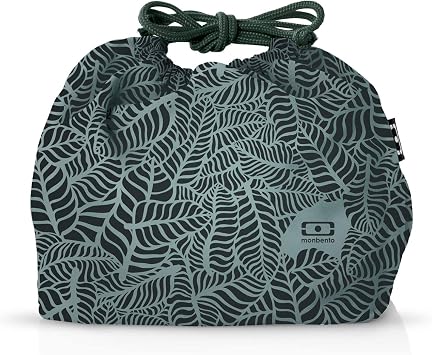 monbento - Lunch Bag MB Pochette M Jungle - Polyester and Cotton Lunch Tote - For Work Lunch Packing - Can Contain a Bento Box MB Original or MB Tresor - Leaves Pattern - Green