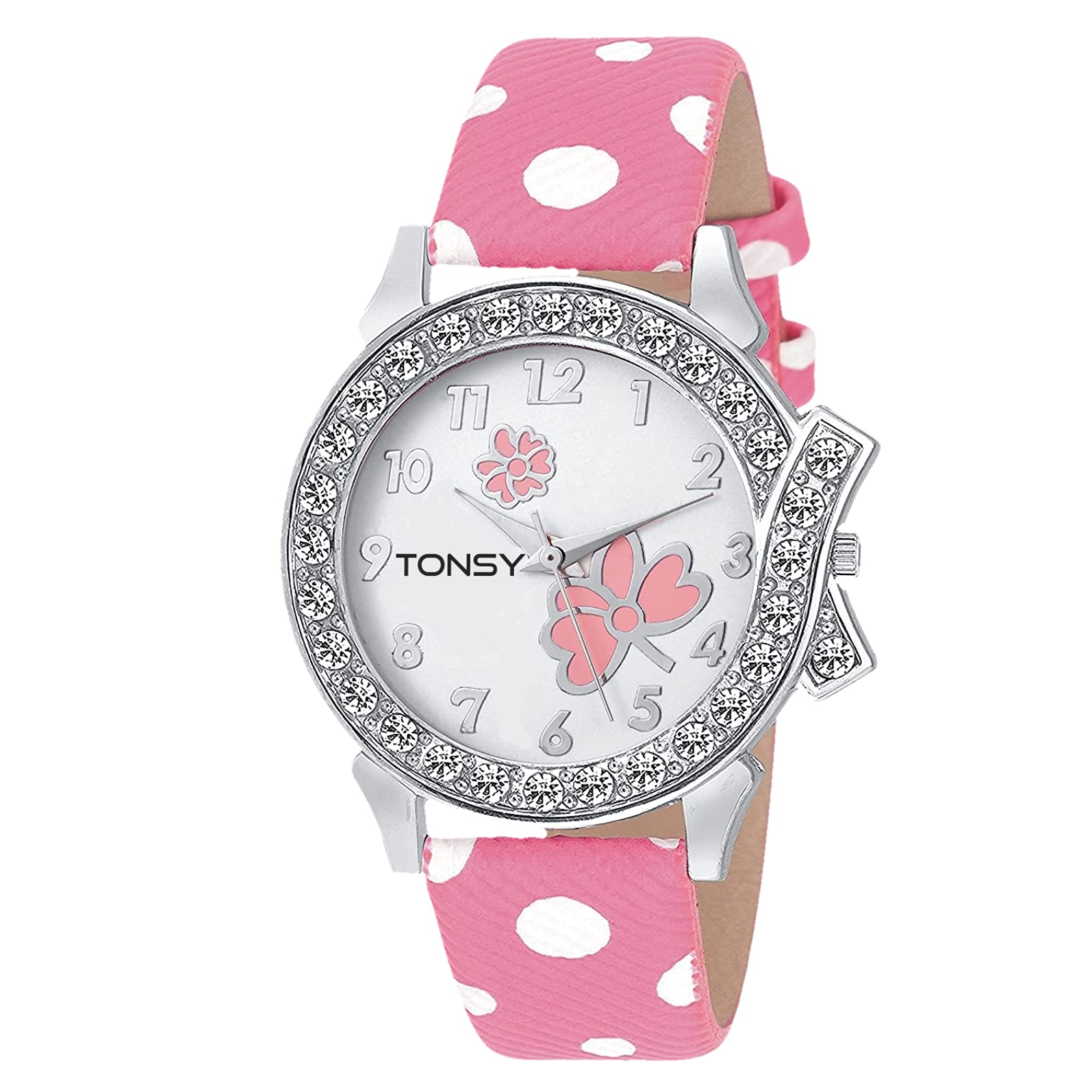 TONSY Analogue Diamond Round Womens & Girls Pink Gift Watch (Pink & White Dial Pink Colored Strap) (B08DL5FMGV) Amazon Price History, Amazon Price Tracker