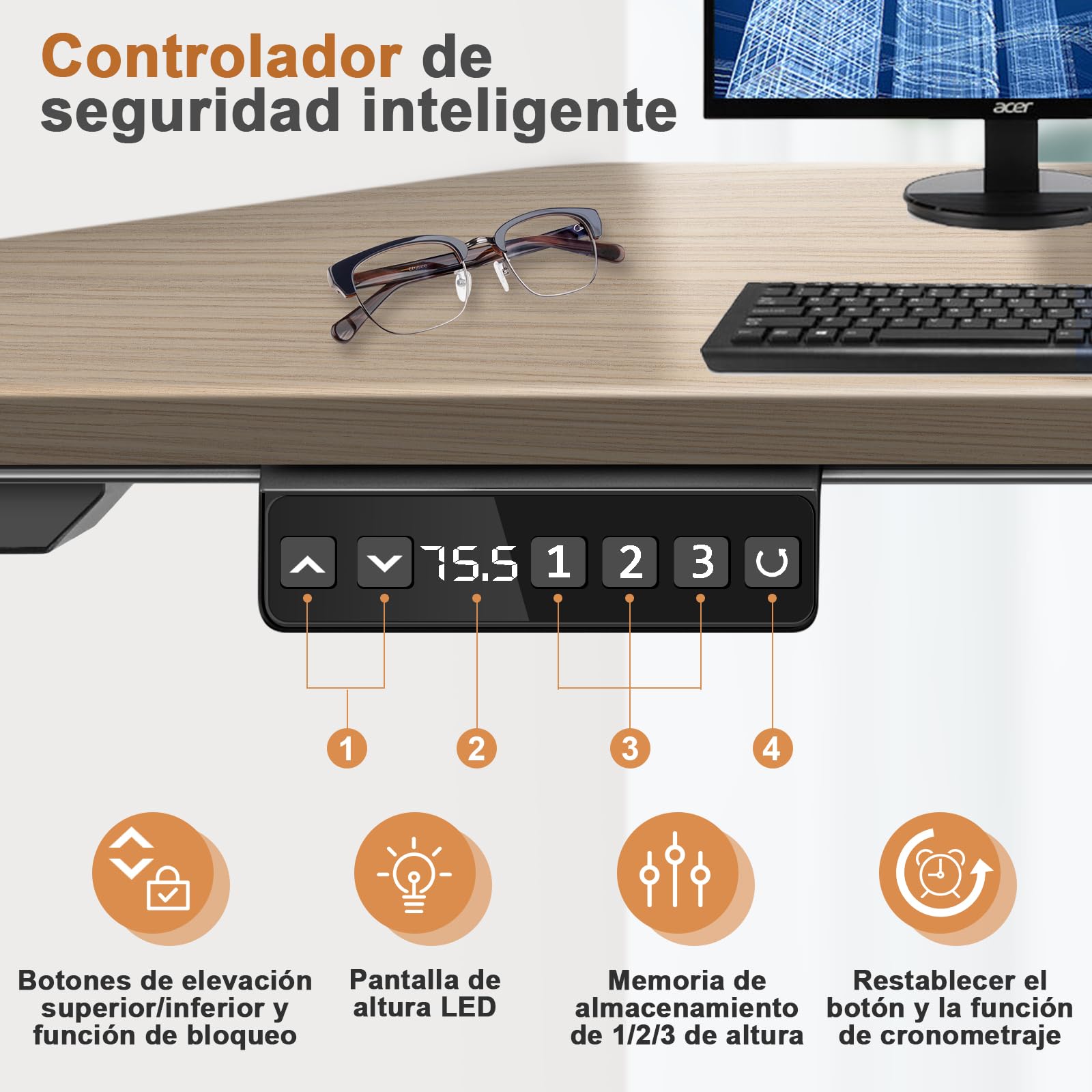 Marco de Escritorio Elevable Eléctrico Ajustable en Altura, con 2 Potentes Motores, Mesa Elevable con Panel Inteligente de 3 Memorias, Soporte hasta 200KG,Negro