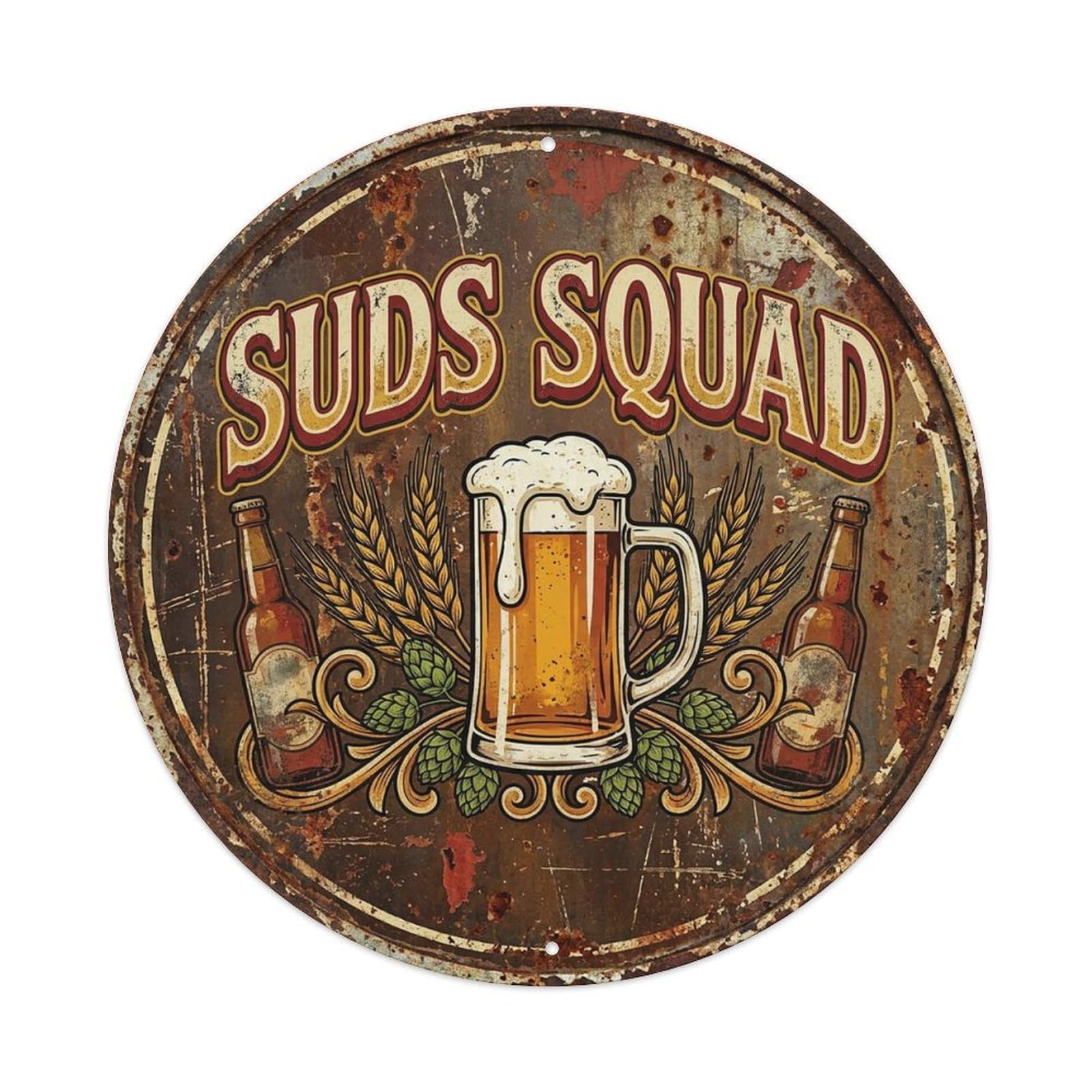 Vintage Beer Barware Suds Squad Retro Bar for Pub Vintage Metal Tin Sign Plaque Wall Decor for Cafe, Club Bar, Office, Garden Metal Poster 8x8Inch
