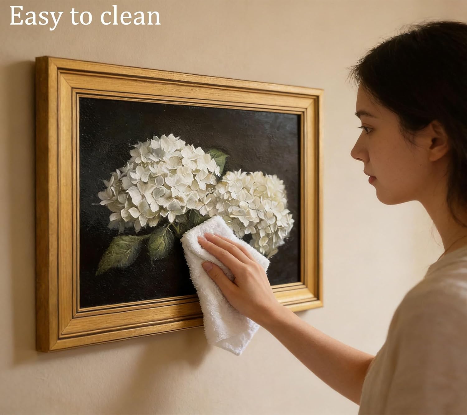 Vintage Gold Framed White Hydrangea Canvas Wall Art, Moody Dark Floral Painting Picture Wall Decor, Still Life Flower Poster Print Artwork for Bathroom Bedroom Living Room Home Decoration, 12x16In