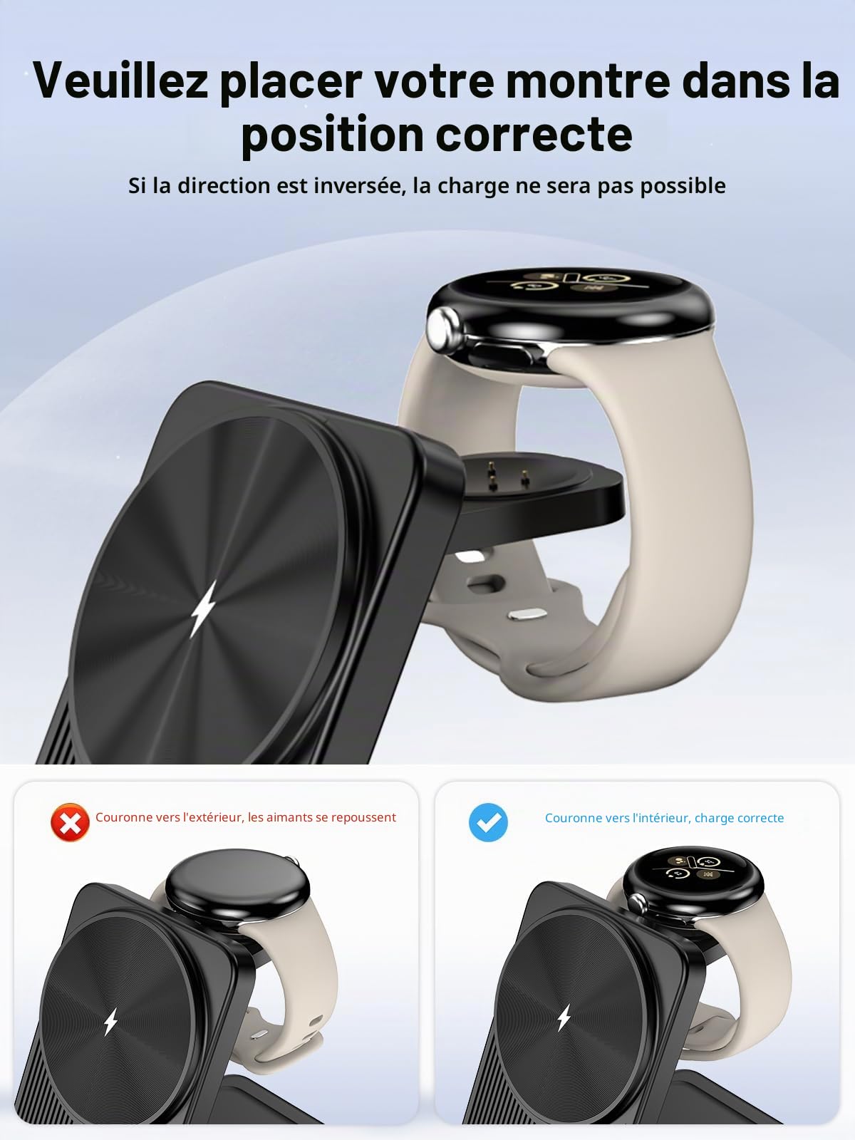 Chargeur Induction Magnétique pour Google Watch 3/2, Station de Charge Magnétique pour Pixel 10/9 Pro XL/9/8a/8, Pliable 3 en 1 Chargeur sans Fil pour Google Buds Pro 2 (Non pour Pixel Watch 4/1)