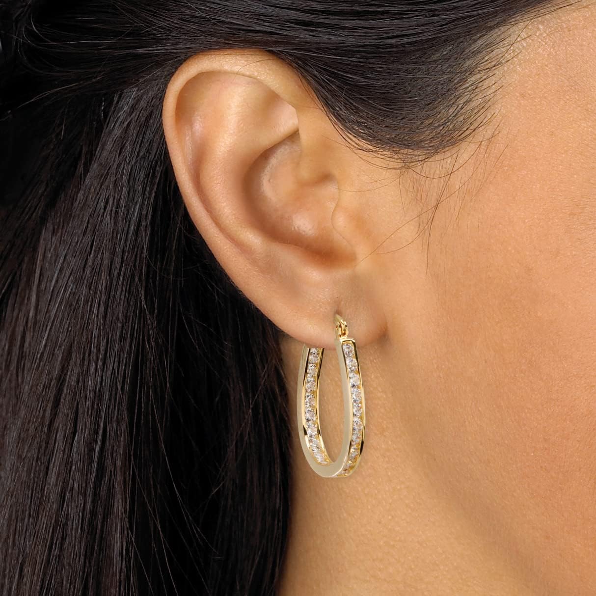 PalmBeach Goldtone Round Cubic Zirconia Inside Out Hoop Earrings (32mm)