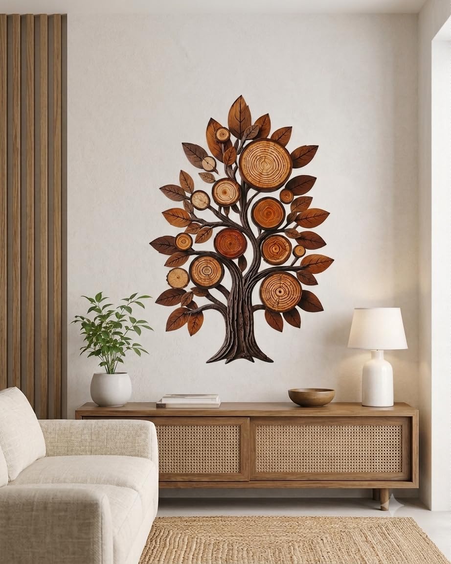 Wooden Tree Wall Sticker with Tree Rings and Leaf Detail, Rustic Style, Self-Adhesive PVC Vinyl, 60.96 x 45.72 cm-image-16