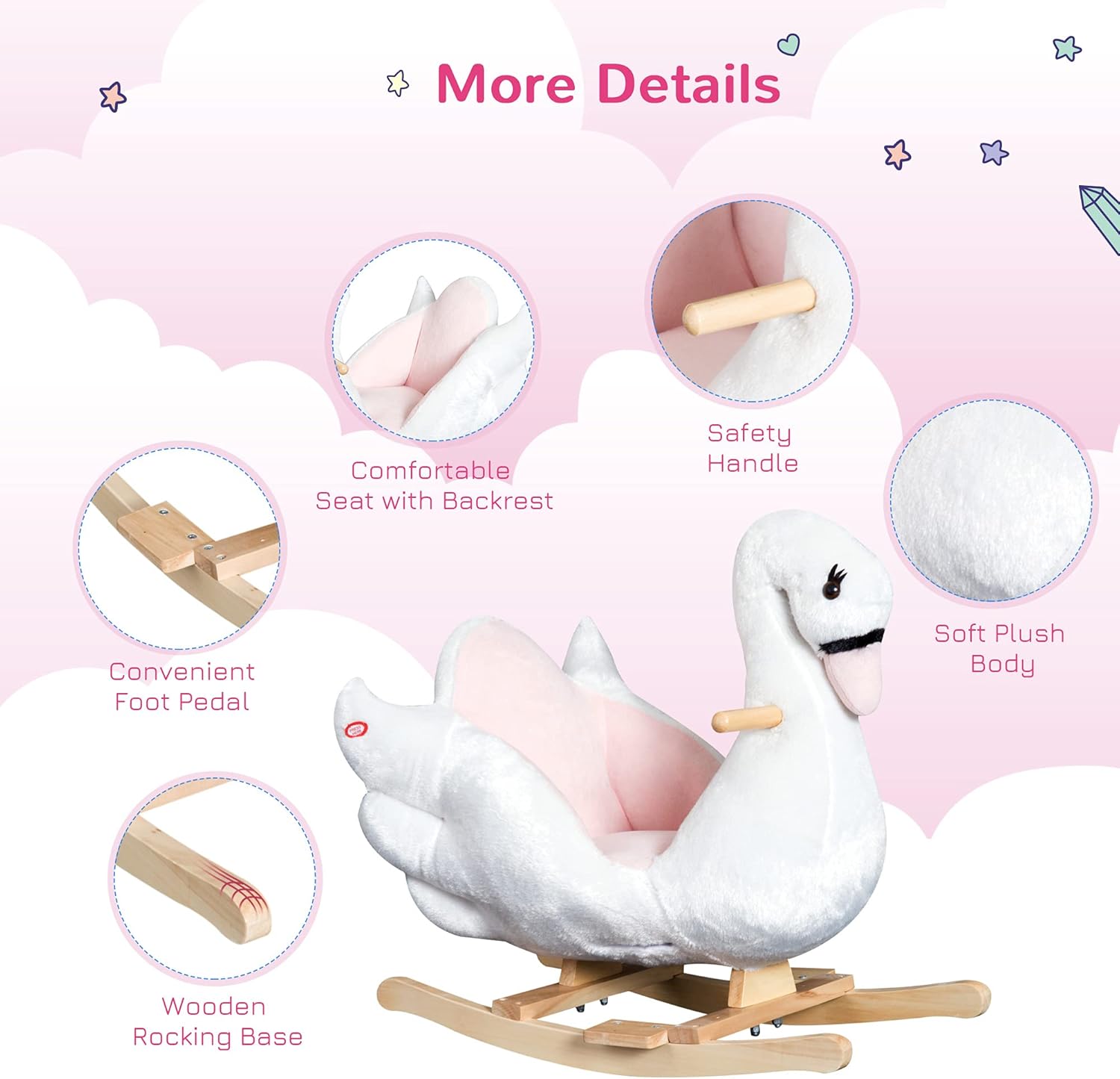 Soft Plush Rocking Horse Toy with Smooth Wooden Base for Gentle Back-and-Forth Motion and Comfortable Seating Experience