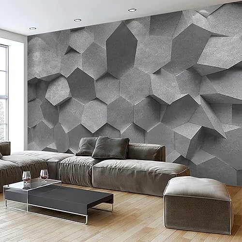 Miniatura 2 de Papel tapiz moderno estereoscópico gris irregular hexagonal 3D, papel pintado de pared geométrico de estilo industrial, papel tapiz fotográfico para