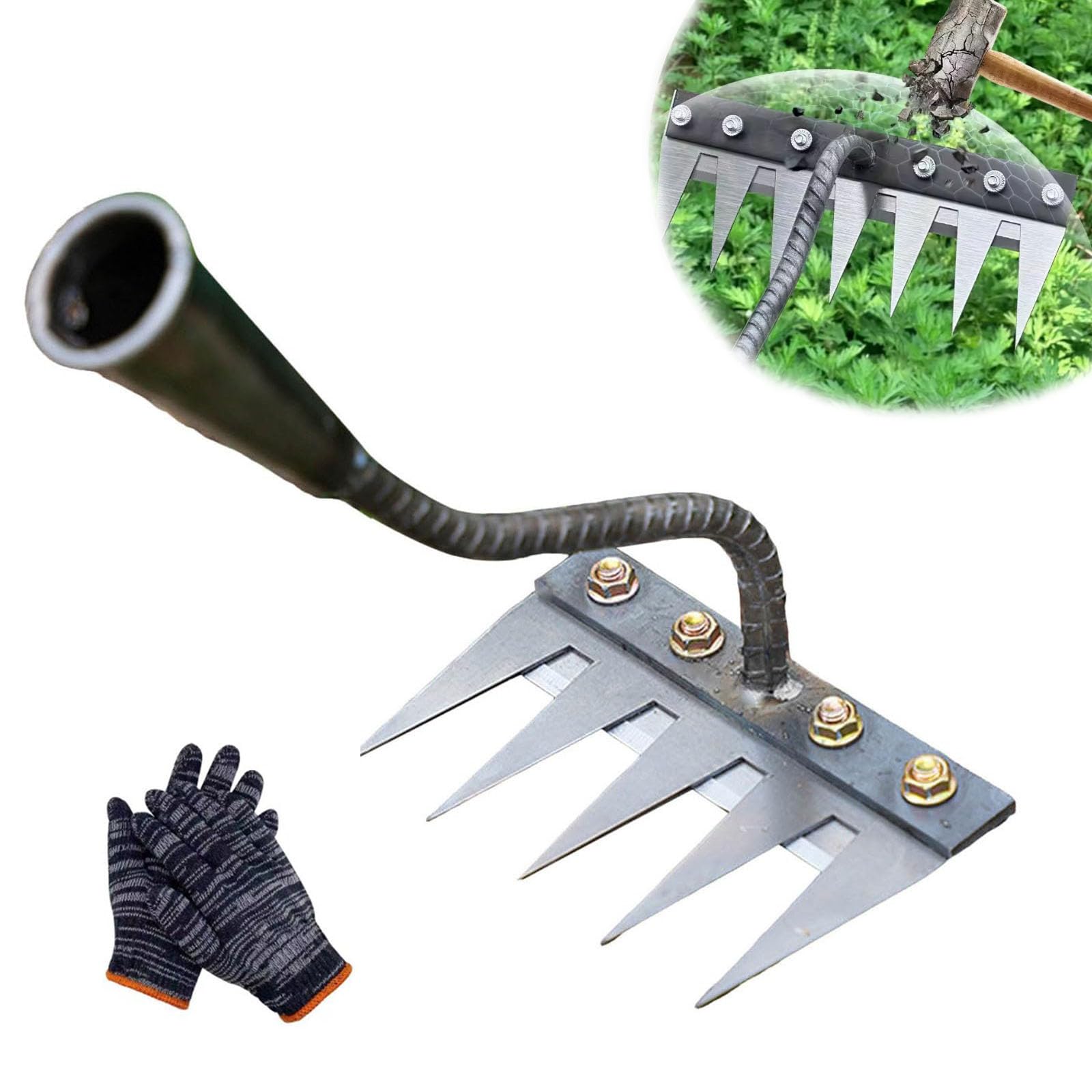 Rastrillo de Hierro para jardinería y deshierbe, Ironrake 2.0, rastrillo de deshierbe de Hierro Mejorado, rastrillo escarificador, rastrillo de jardín de Acero al Carbono (5 Dientes)