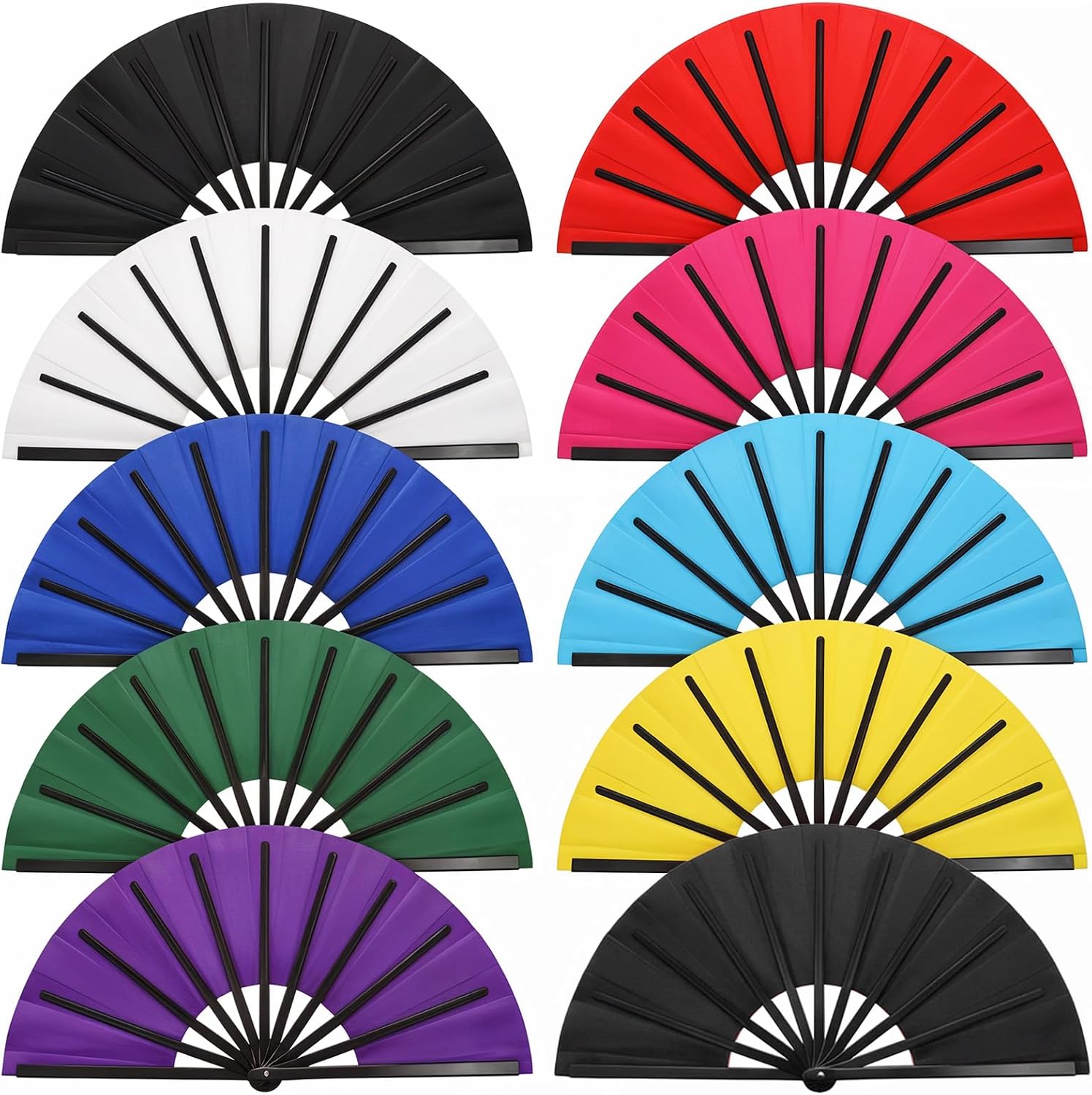 10 Pcs Folding Hand Fans Bulk, 13 Inch Multicolor Clack Fan Large Decorative Dance Fans for Line Dancing for Performance Dance, Party Decorations, Gifts