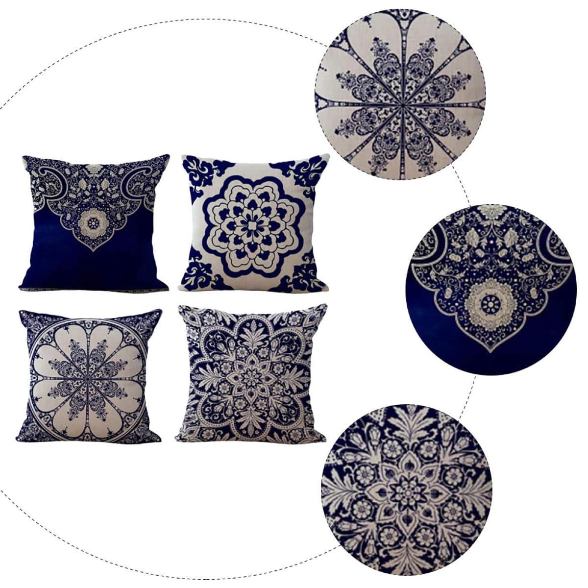 SHINEOFI Set 4 Federe per Cuscino Quadrate in Lino Motivo Floreale Stile Cinese, Copricuscini Decorativi 45X45 CM per Soggiorno Casa Ufficio Bar Hotel
