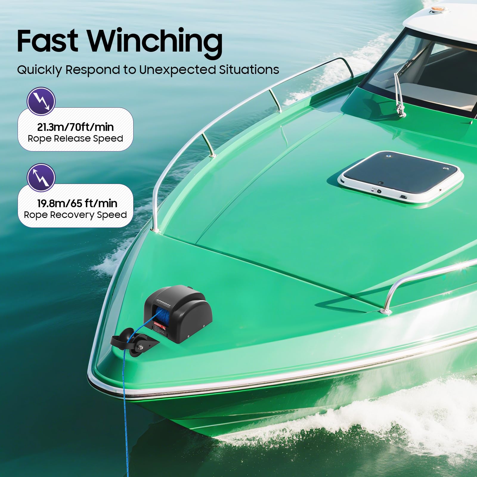 Verricello elettrico da 20,4 kg per barche 12 V Marine Power Anchor Winch salata barca pontone verricello salpa ancora kit con telecomando wireless e corda di ancoraggio pre-avvolta 20,4 m