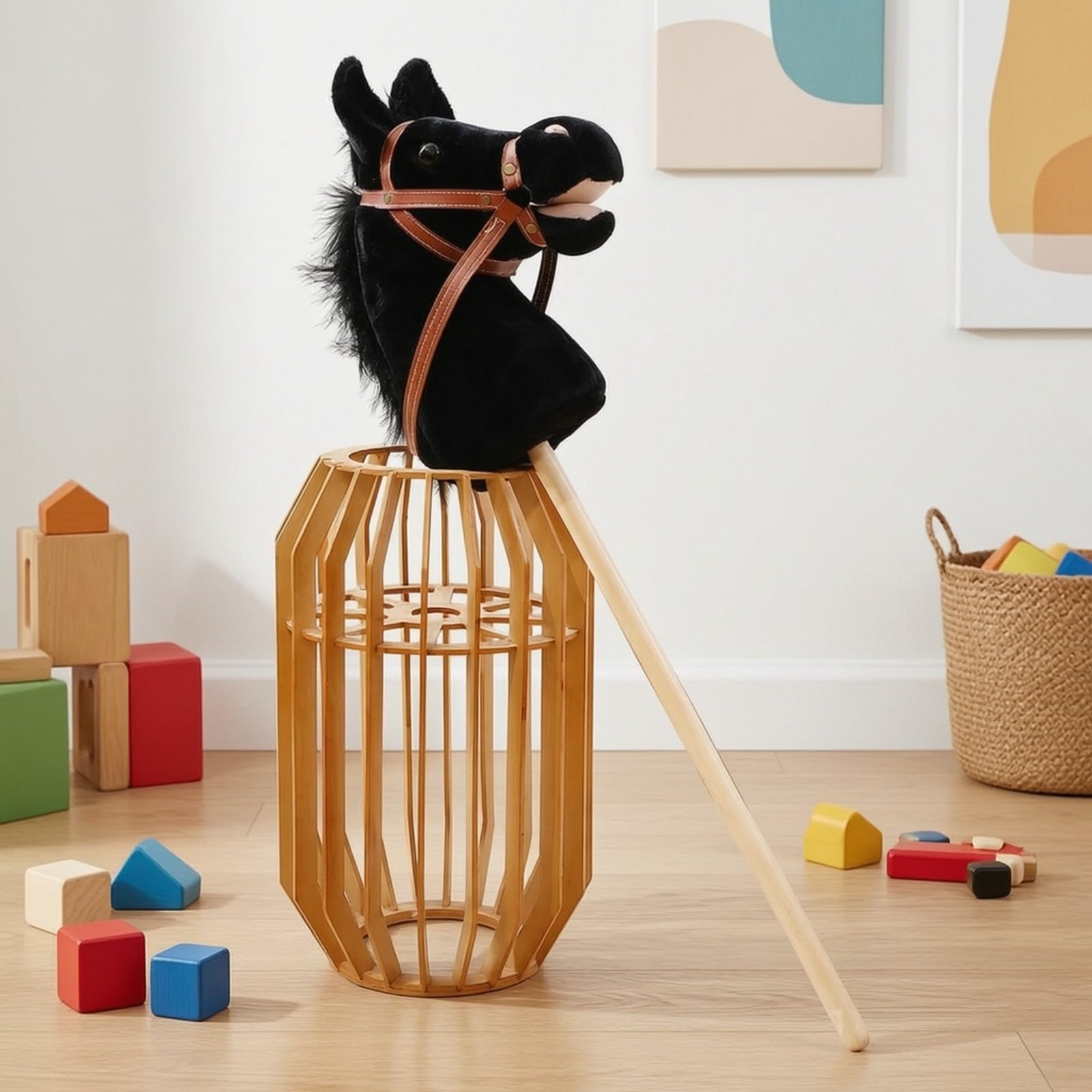 Testa Equina di Peluche con Bastone Musicale Cavalluccio con Bastone Morbido a Spina per Bambini dei Cavalli, Gioco al Chiuso