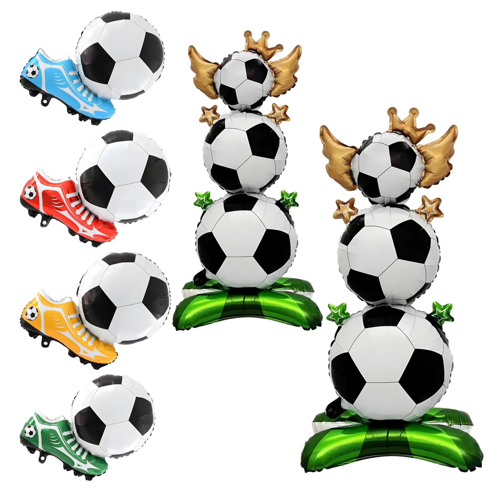 6Pcs Football Balloons, Inflatable Football Balloons with Crown Wings & Cleats, Multicolor Standing Star Ornaments, Premium Football Decorations for Indoor Outdoor Party Layout